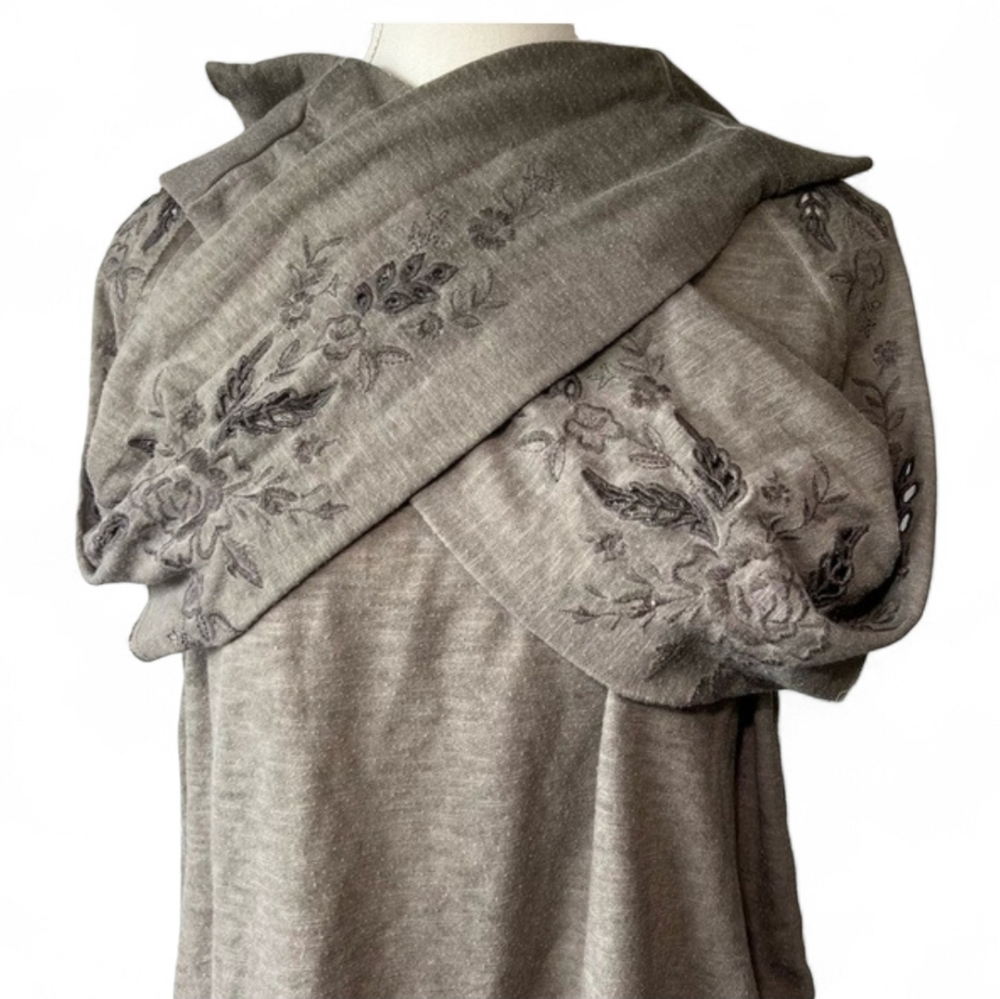 Knox Rose Womens Gray Embroidered Sleeve Hoodie Open Shoulder Large